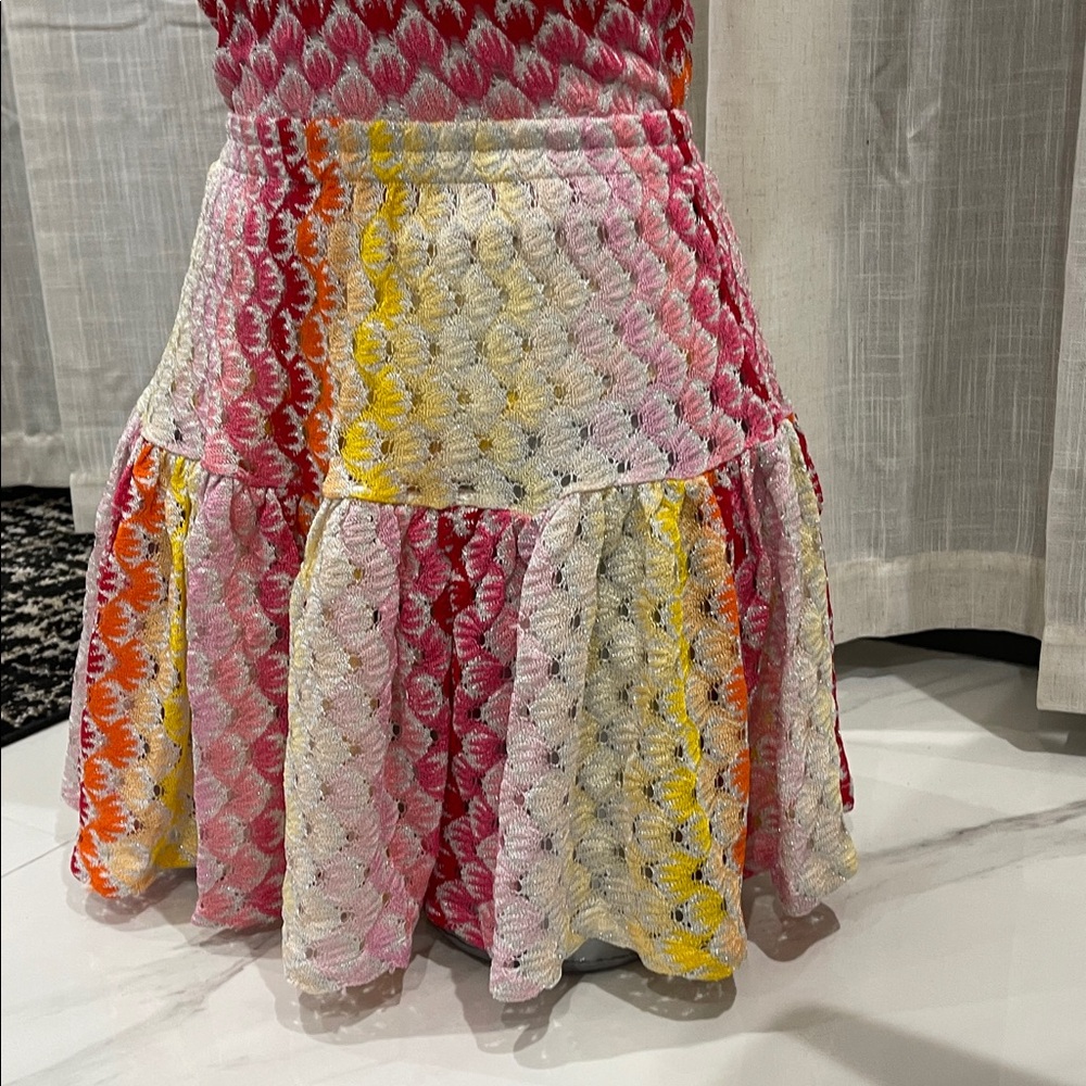 Missoni Multicolor Crochet Tiered Mini Skirt - Pink, Yellow, Orange - Picture 3 of 11
